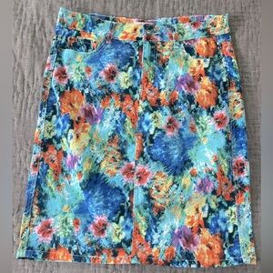 Andrea Jovine Vibrant Watercolor Floral Paint Splatter Pencil Skirt Artsy Sz 10